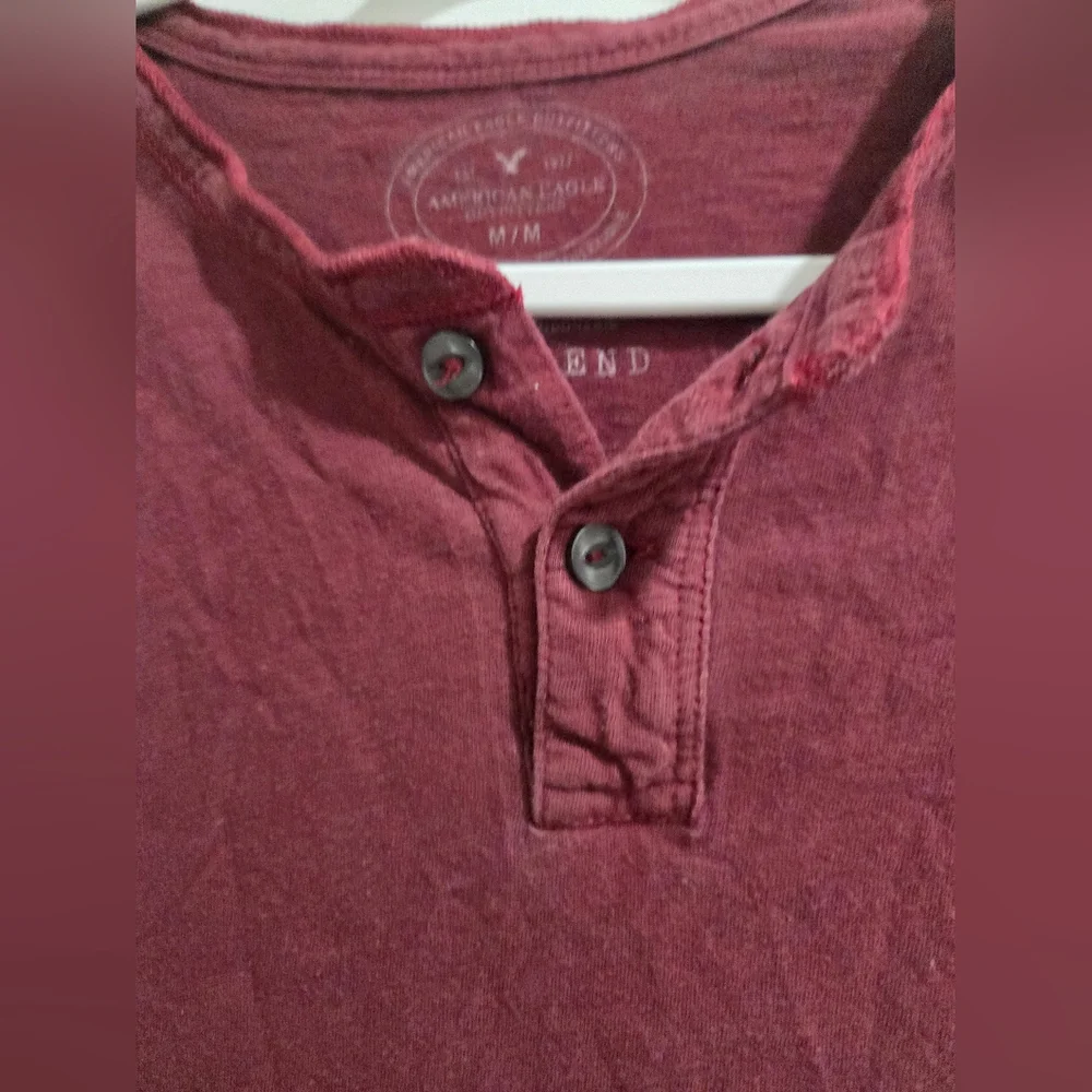 American Eagle Burgundy Henley Shirt - Picture 3 of 9